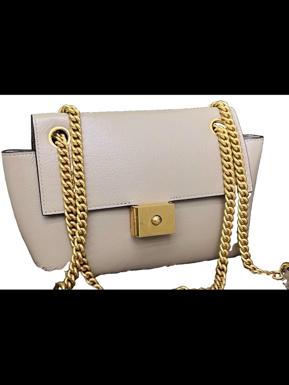 Mulberry Cream Leather Shoulder Bag with Gold Chain